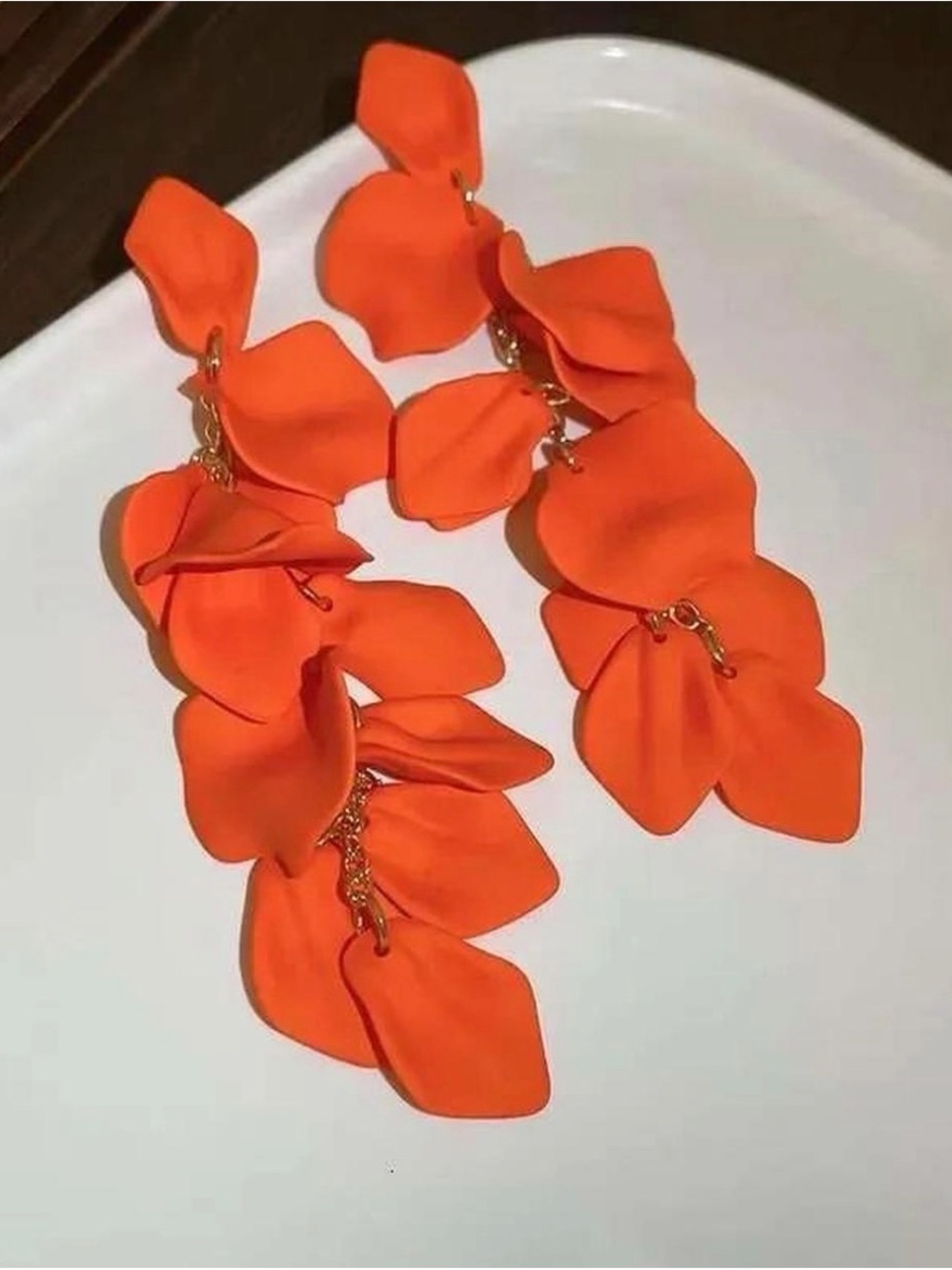 Vibrant Orange Floral Drop Earrings with backs